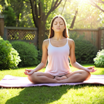 **A person peacefully meditating in a serene garden. Sunlight filters through the trees, illuminating their calm face. Focus on emotional regulation and stress reduction, with soft, pastel colors.** (Keywords: meditation, garden, peace, emotional regulation, stress reduction, pastel colors, sunlight)