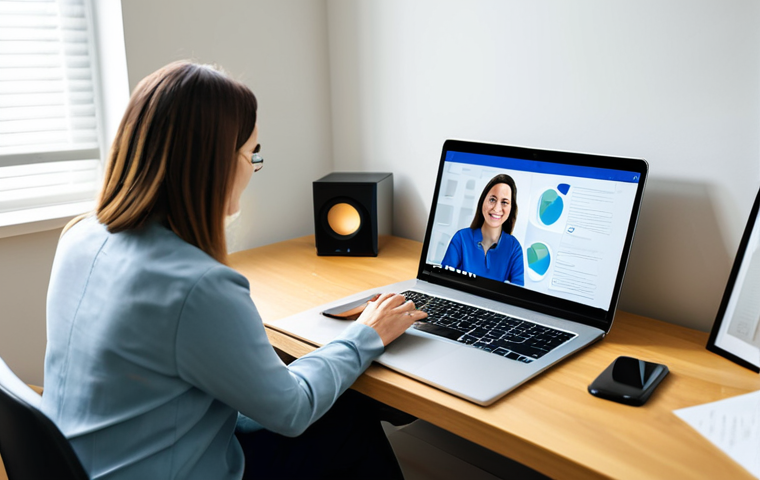 A professional adult individual, fully clothed in modest, comfortable attire, seated calmly at a desk in a well-lit, modern home office. They are engaged in a virtual therapy session on a laptop, with a gentle, focused expression, conveying a sense of privacy and ease. The background is softly blurred, indicating a personal, safe space. This image depicts a seamless integration of technology for mental health support, emphasizing accessibility and comfort. Perfect anatomy, correct proportions, natural pose, well-formed hands, proper finger count, natural body proportions. Safe for work, appropriate content, fully clothed, family-friendly, professional dress, high-quality digital illustration, realistic photography style.