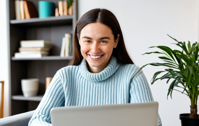 Telehealth Session**

"A woman in her late 20s, with a warm and friendly smile, wearing a comfortable, modest sweater, participating in a video therapy session on her laptop in a bright, cozy living room. Behind her is a bookshelf and a potted plant. The therapist is visible on the screen, nodding empathetically. safe for work, appropriate content, fully clothed, family-friendly, professional, perfect anatomy, correct proportions, natural pose, well-lit, modern aesthetic."

**