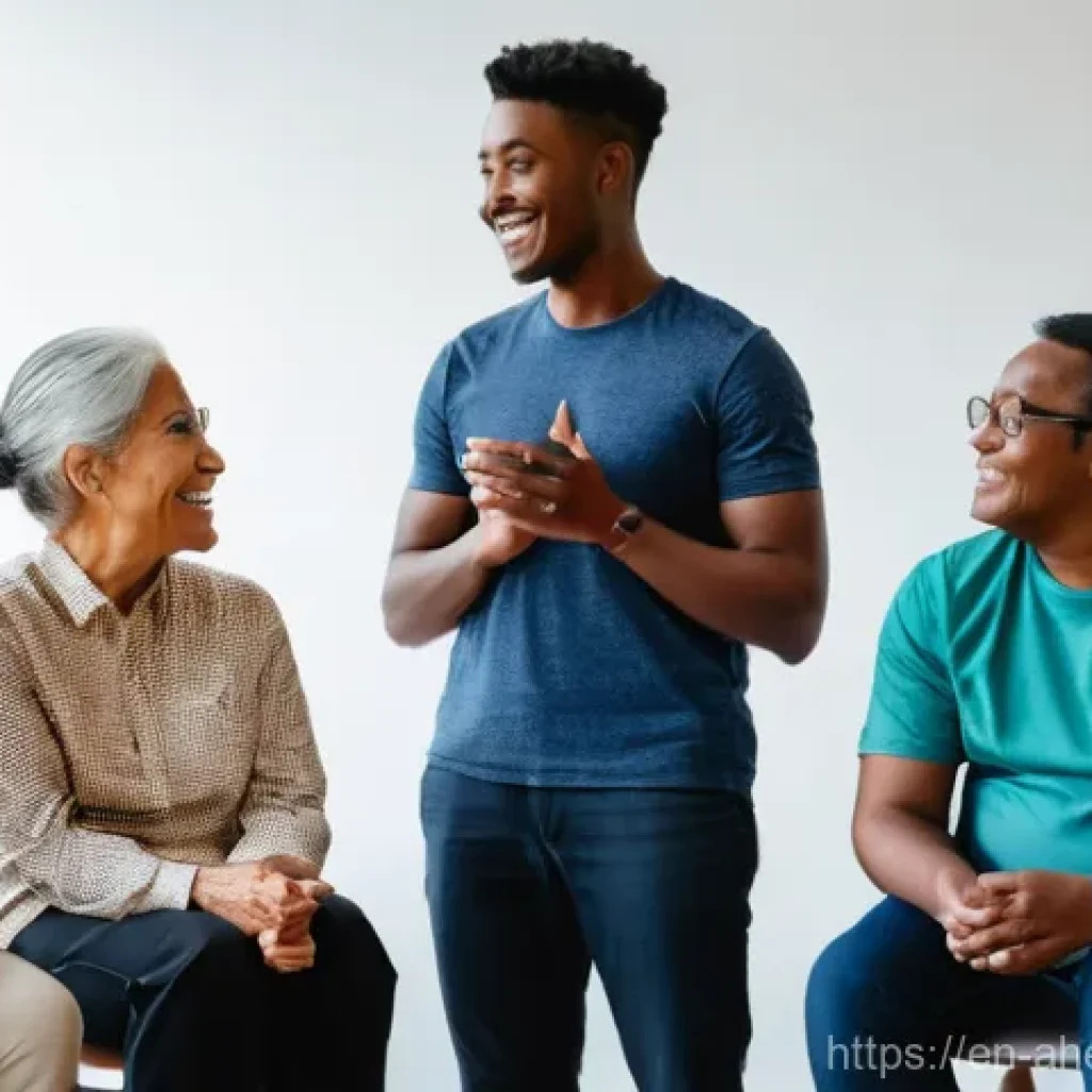 정신건강 문제 해결을 위한 국제 협력 - **Prompt:** A vibrant, diverse group of young adults and older individuals from various cultural bac...