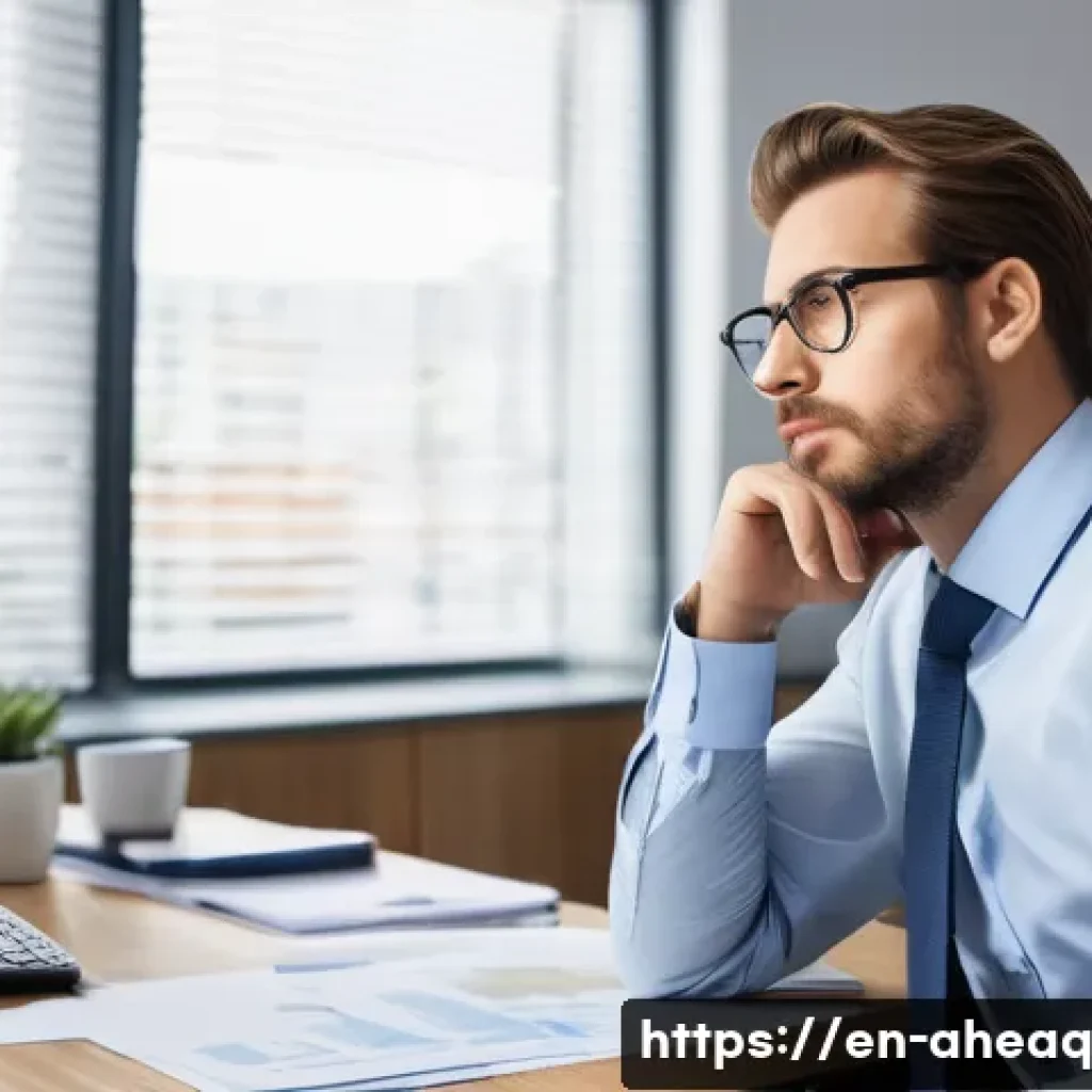 정신건강 예방과 치료의 경제적 가치 - **Prompt:** A young professional, appearing visibly overwhelmed and distracted, sits at a clean, mod...