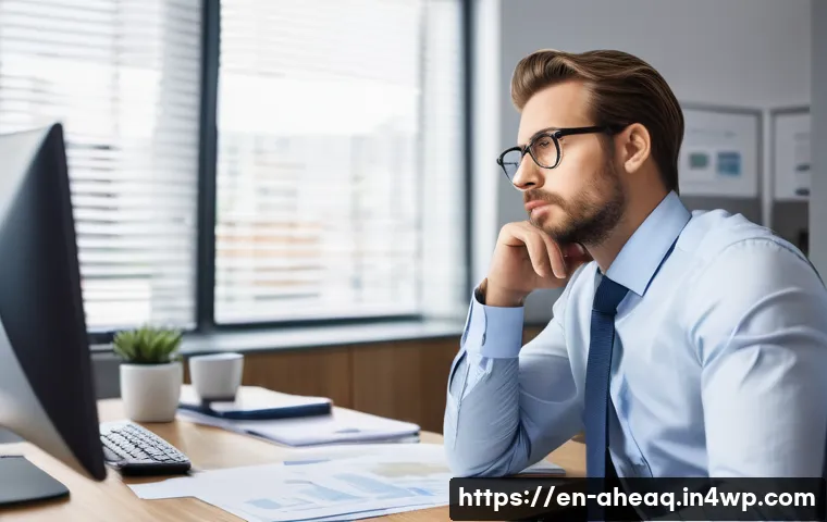 정신건강 예방과 치료의 경제적 가치 - **Prompt:** A young professional, appearing visibly overwhelmed and distracted, sits at a clean, mod...