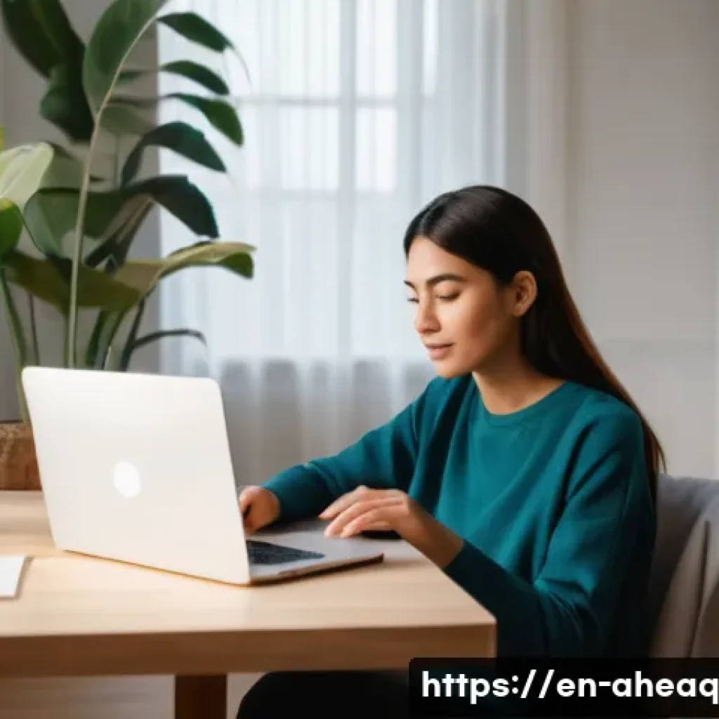 정신건강 케어에서 원격 진료의 효과 - A cozy home office setting with a young adult woman sitting comfortably in casual clothing, engaging...